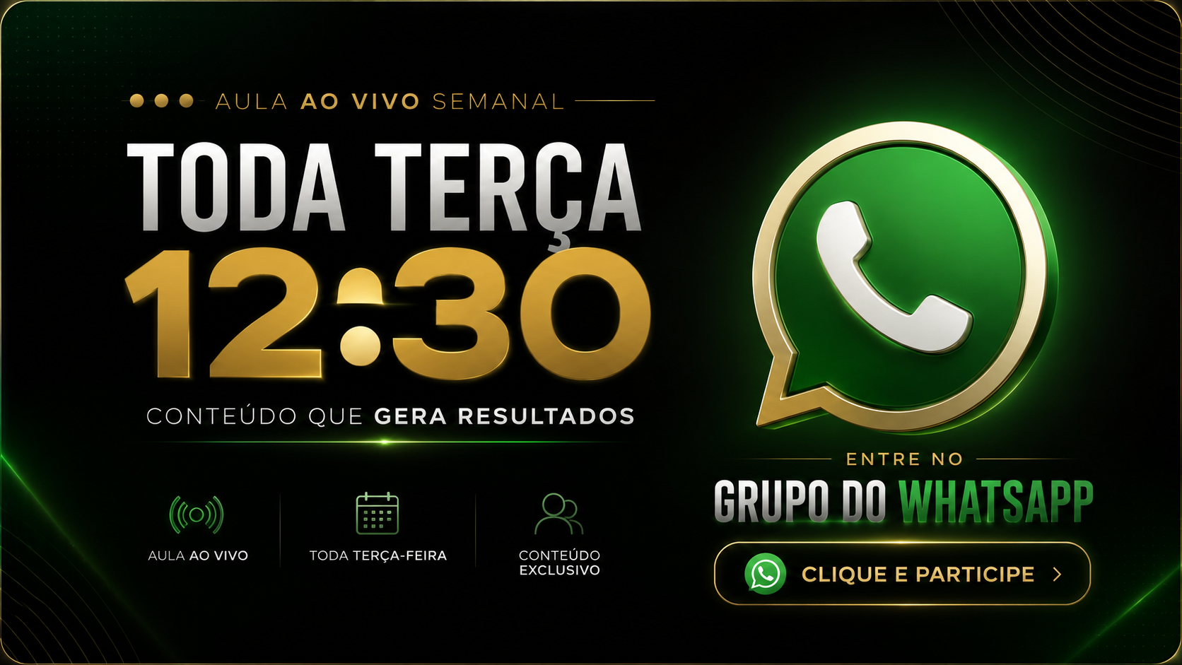 Aulas Ao Vivo Semanais - Entre no grupo do WhatsApp
